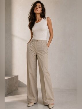 Burberry Beige Wide-Leg Trousers with Cream Tank